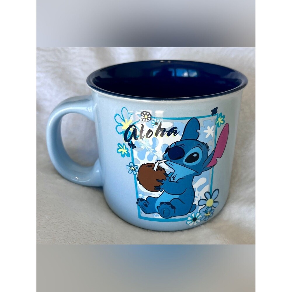 Authentic Disney Lilo & Stitch "Aloha Coconut" Camper Mug 20oz Silver Buffalo